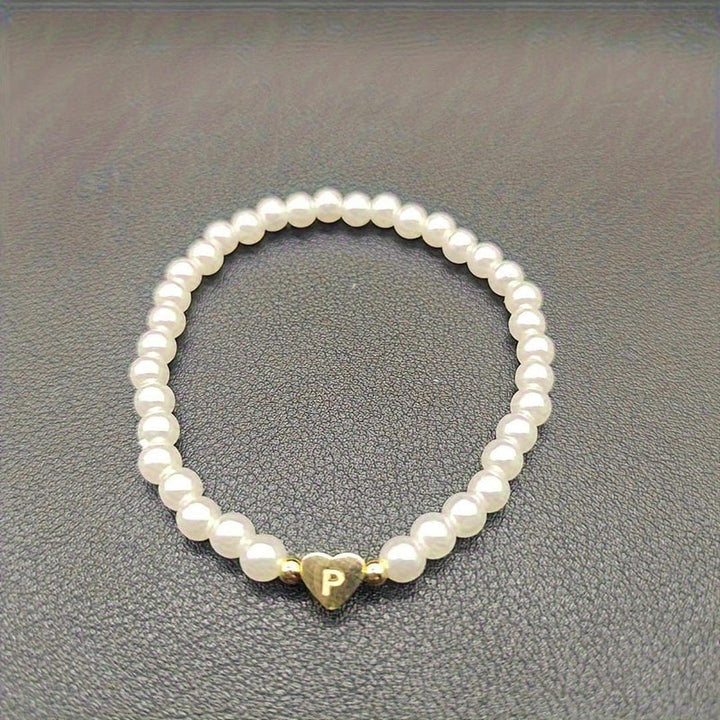 Gold Initial Pearl Beaded Bracelet