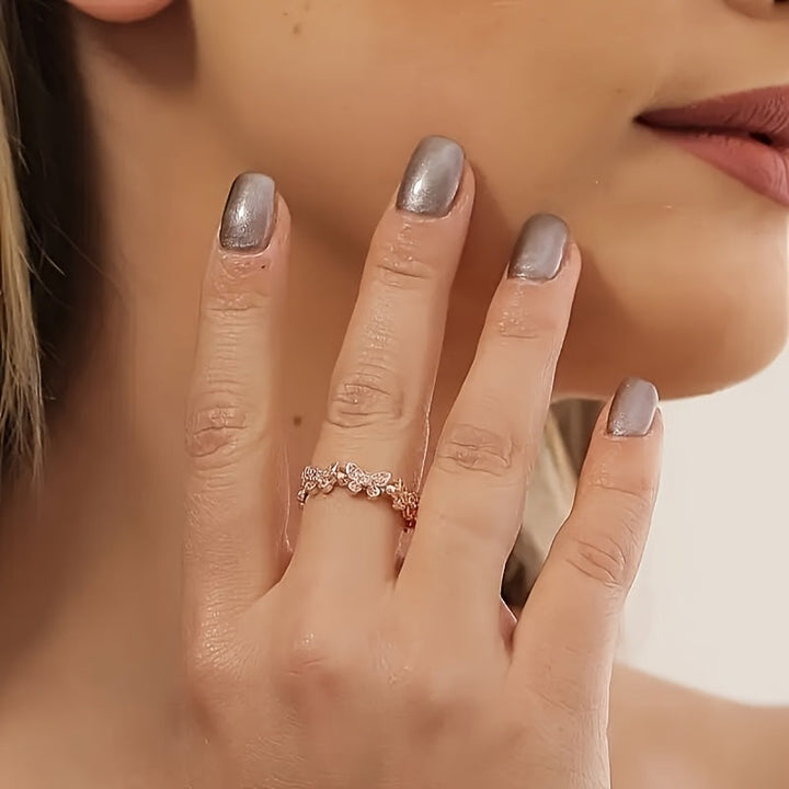 White Gold Butterfly Shaped Ring with Crystals