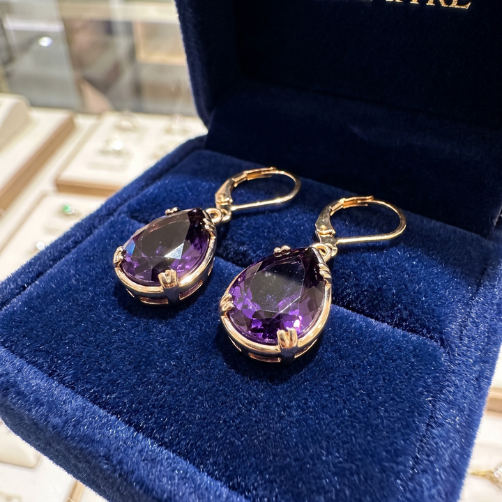 Gold Amethyst Teardrop Earrings