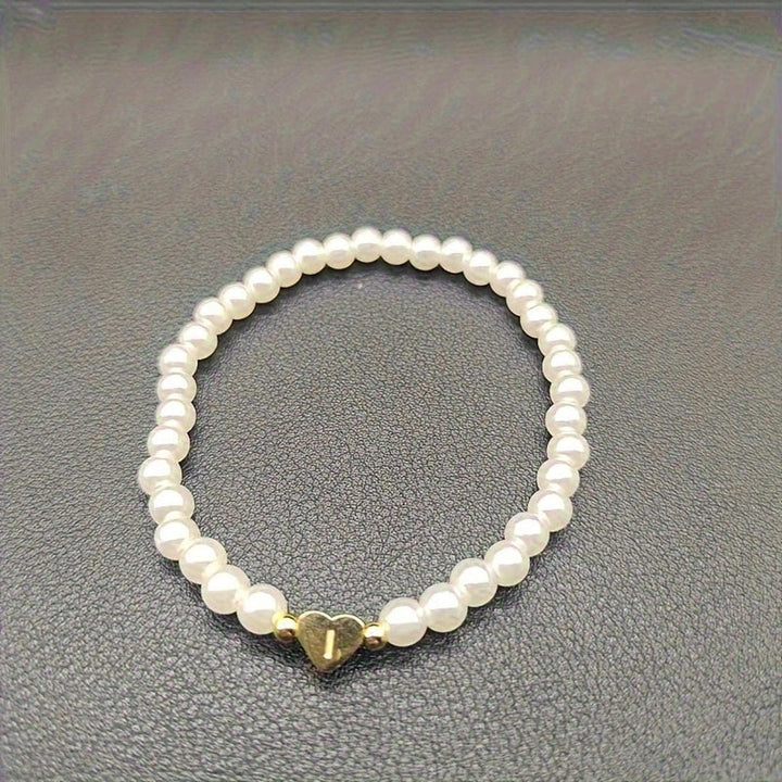 Gold Initial Pearl Beaded Bracelet