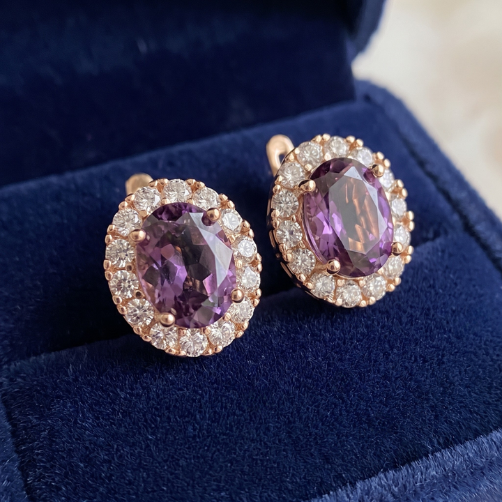 Gold Amethyst Halo Earrings