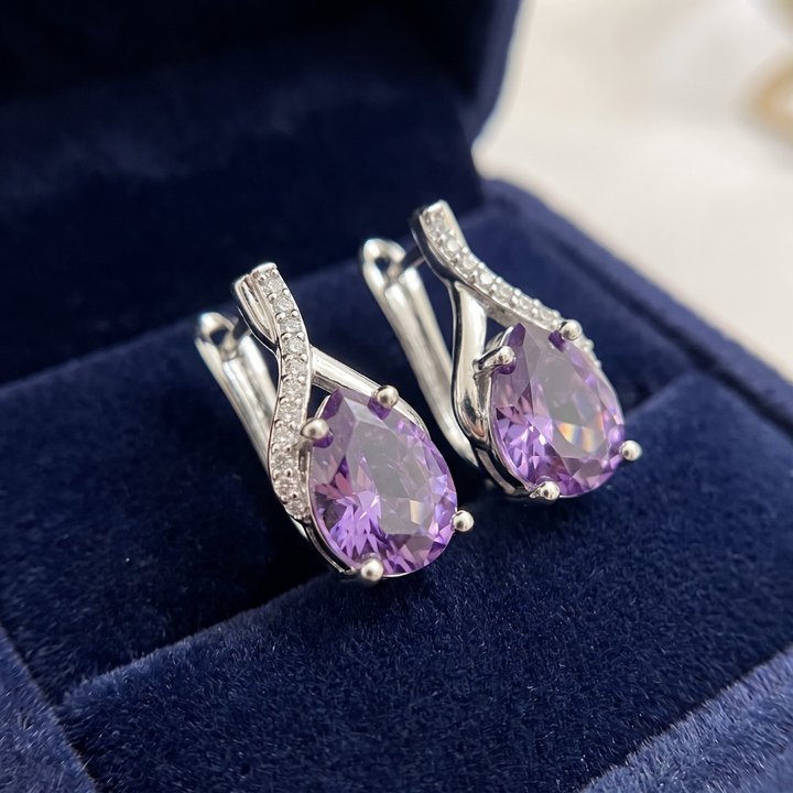 Silver Amethyst Drop Earrings