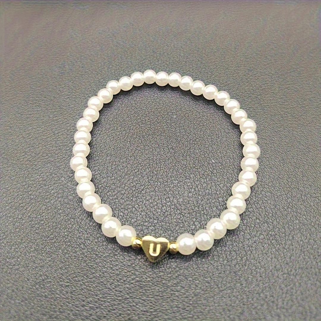 Gold Initial Pearl Beaded Bracelet