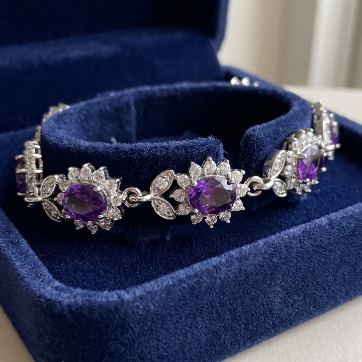Silver Amethyst Floral Bracelet