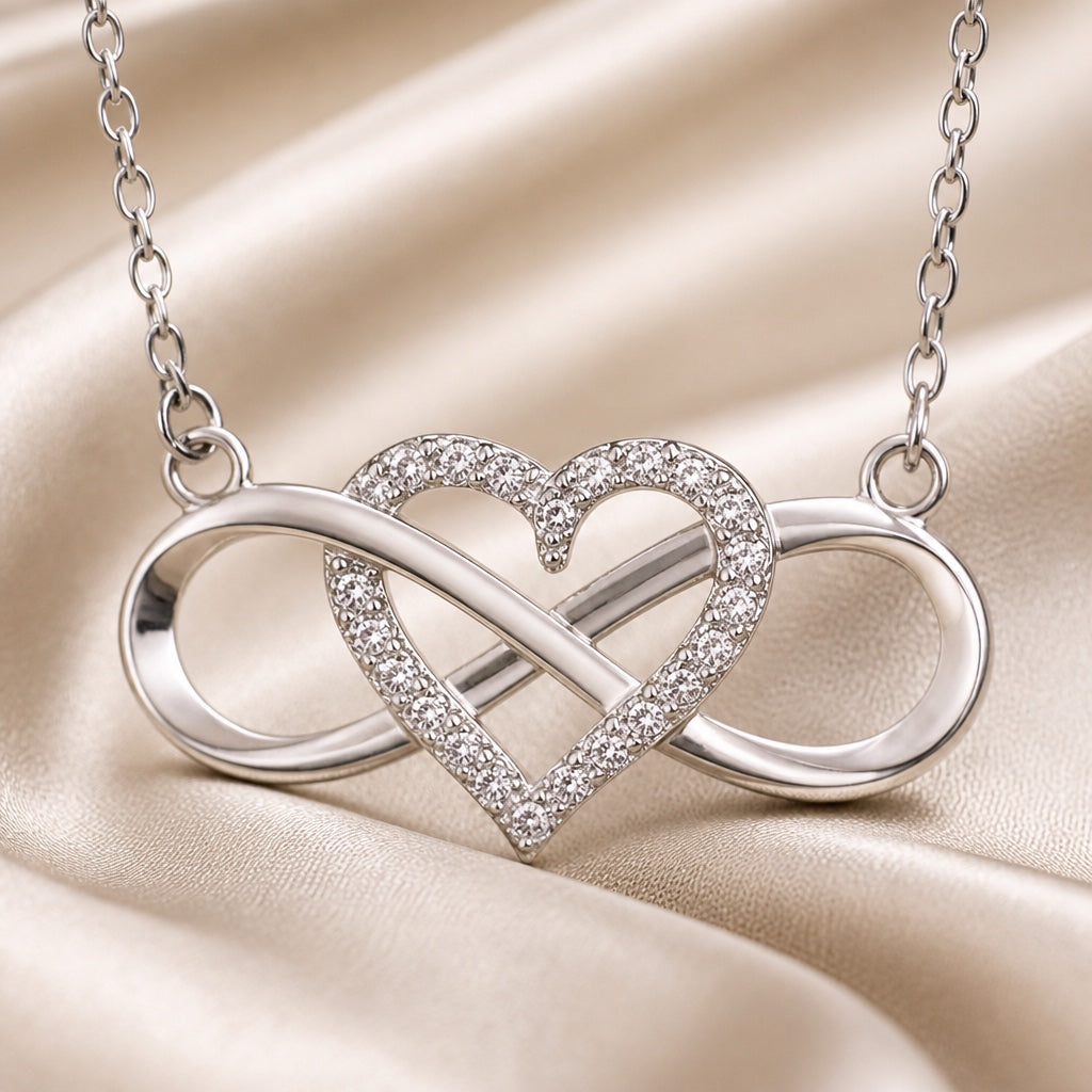 Infinite Heart Pendant in White Gold with Necklace