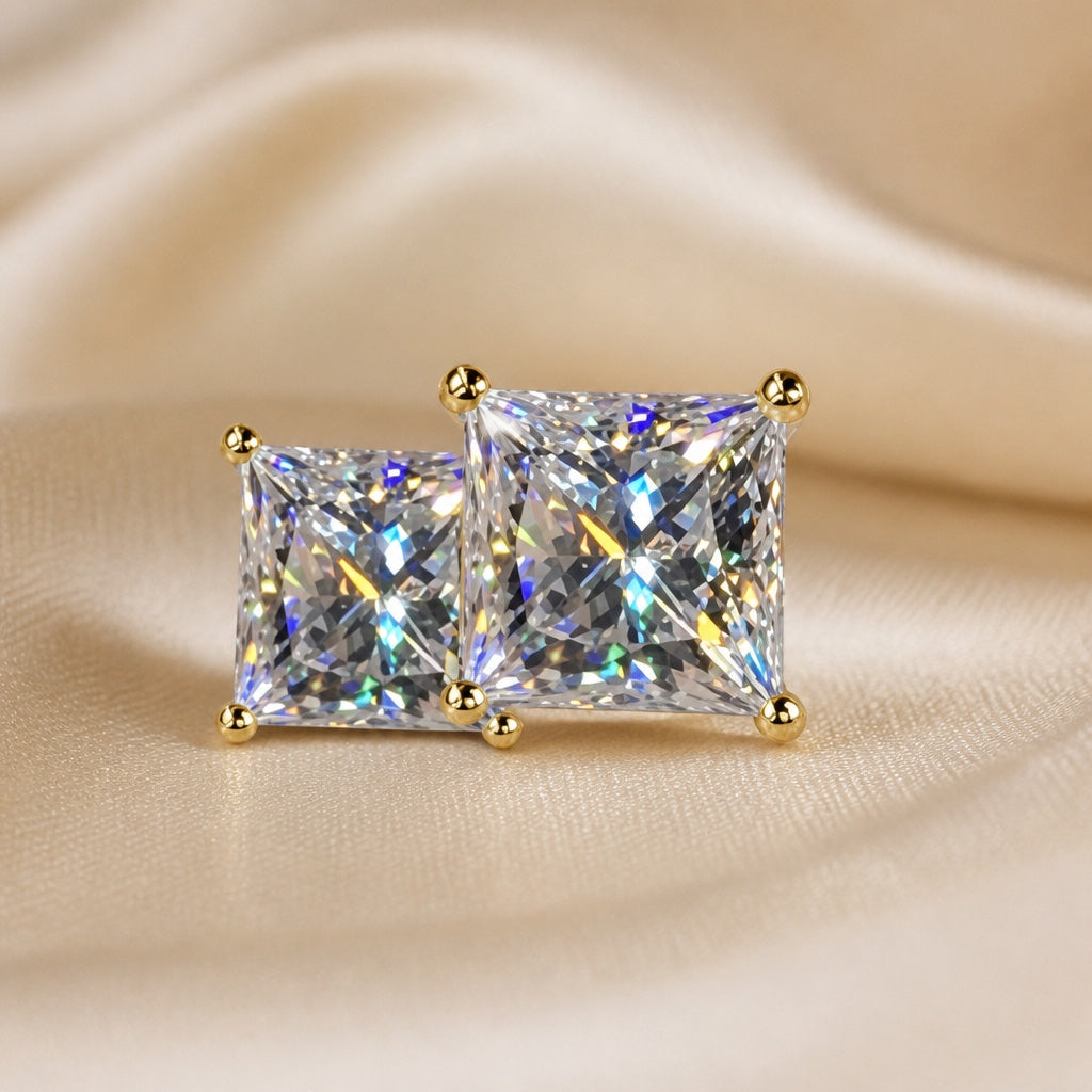 Sparkling White Gold Earrings with Zirconia