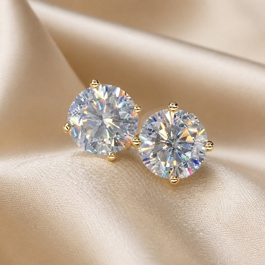 Sparkling White Gold Earrings with Zirconia