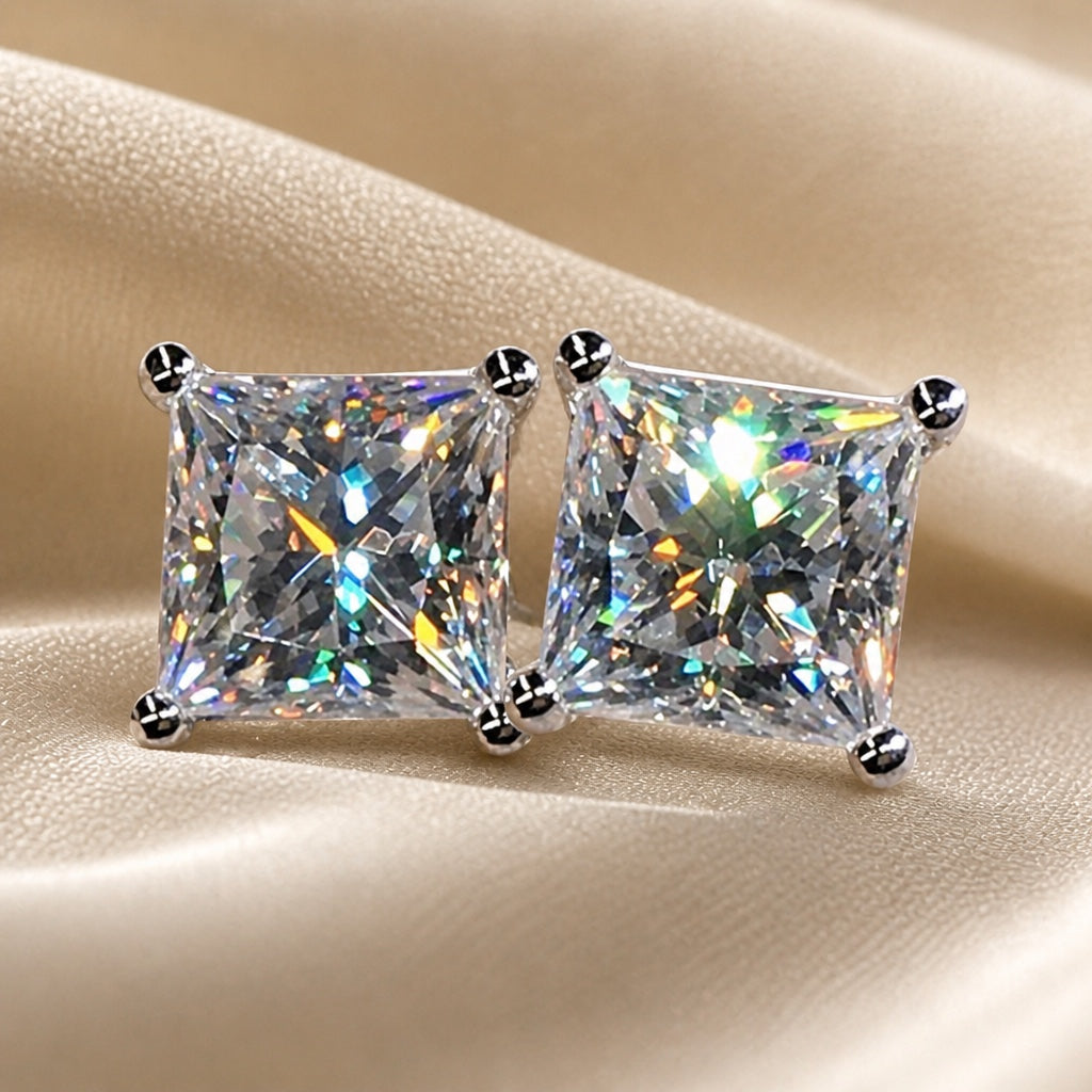 Sparkling White Gold Earrings with Zirconia