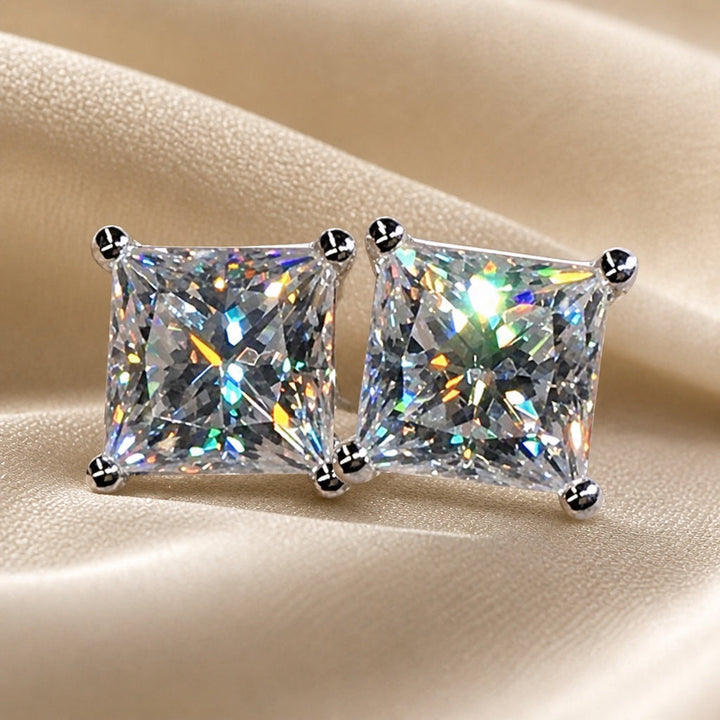 Sparkling White Gold Earrings with Zirconia