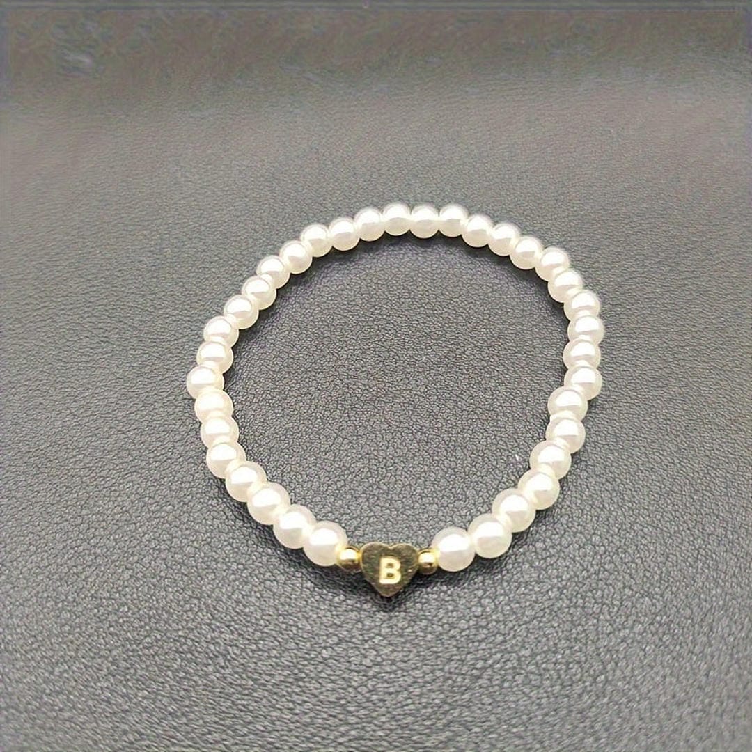 Gold Initial Pearl Beaded Bracelet