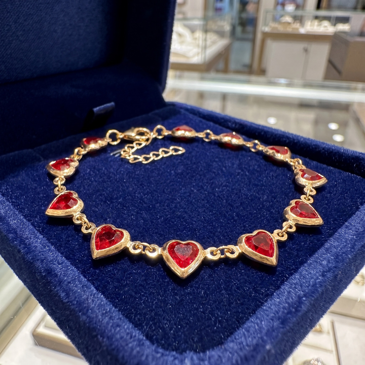 Gold Ruby Heart Chain Bracelet