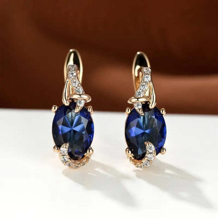 Oval Blue Gold Drop Earrings