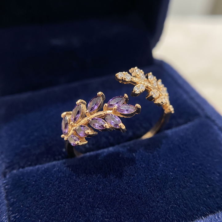 Gold Amethyst Leaf Ring