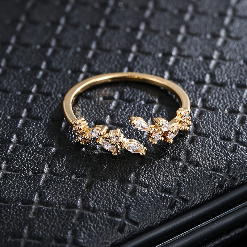1pc Ring, New Fashion Leaf Micro-Pave Synthetic Zirconia Statement Versatile Women'S Open Ring