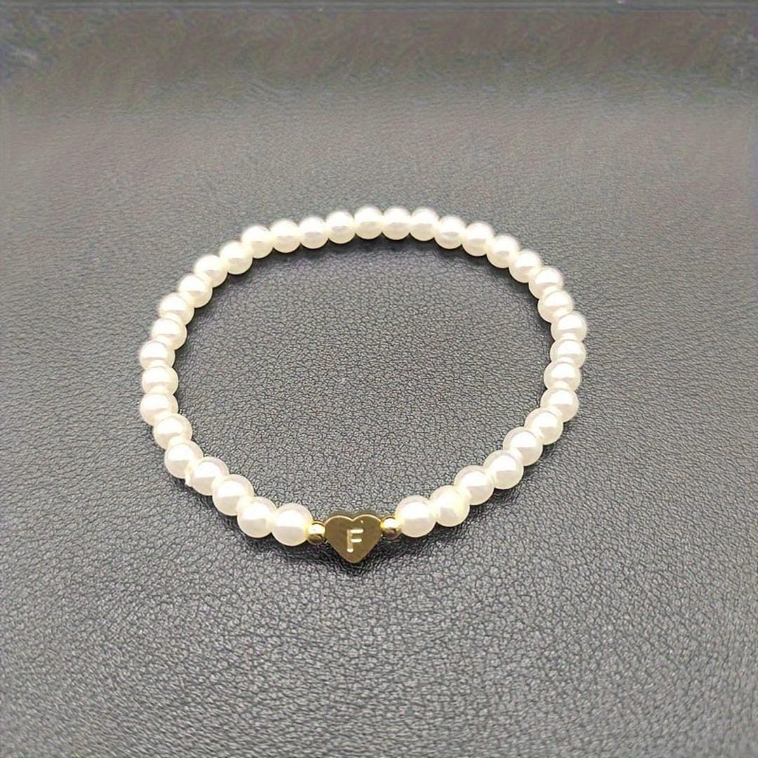 Gold Initial Pearl Beaded Bracelet