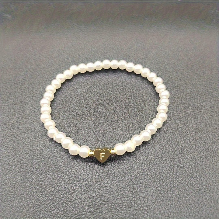Gold Initial Pearl Beaded Bracelet