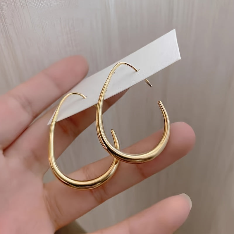 Fashionable Western Geometric Plain Water Drop Ear Hoop New Unique Niche Premium Light Weight Elliptical