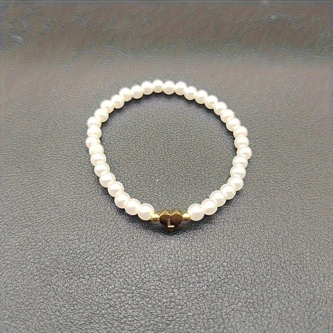 Gold Initial Pearl Beaded Bracelet
