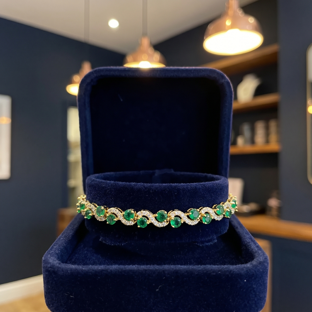 Gold Emerald Halo Bracelet