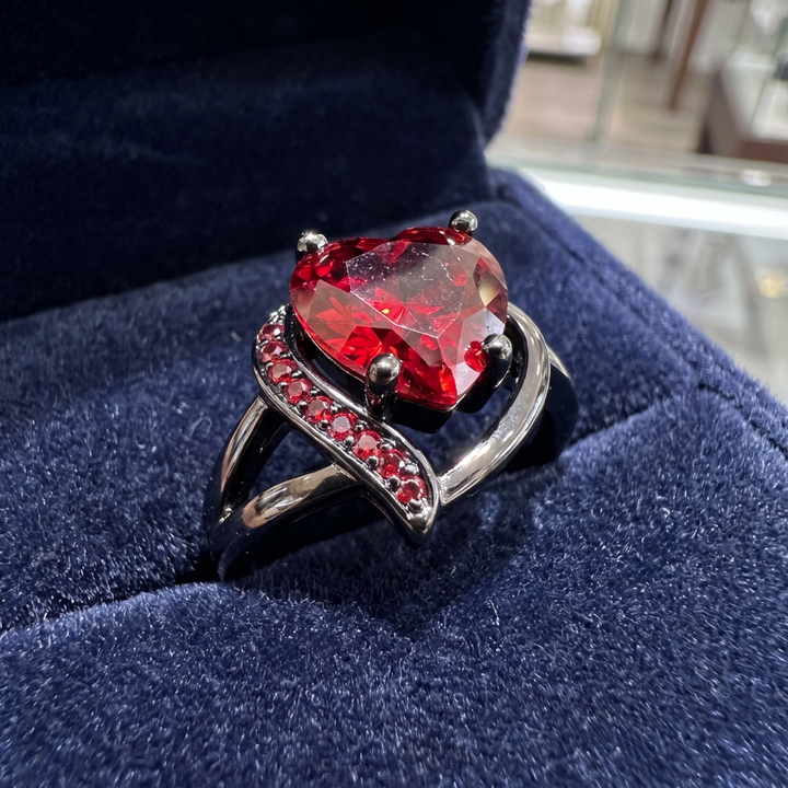 Silver Ruby Heart Ring