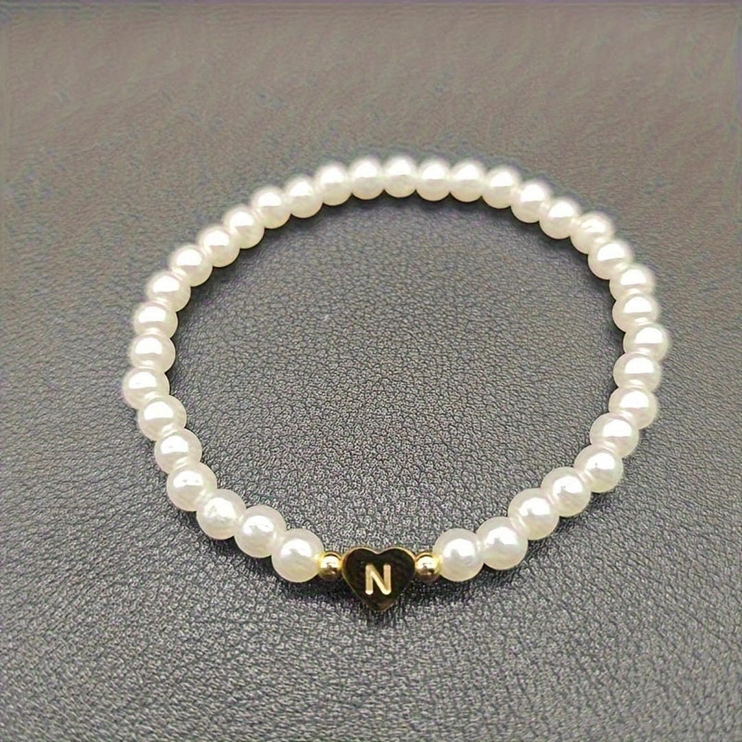 Gold Initial Pearl Beaded Bracelet