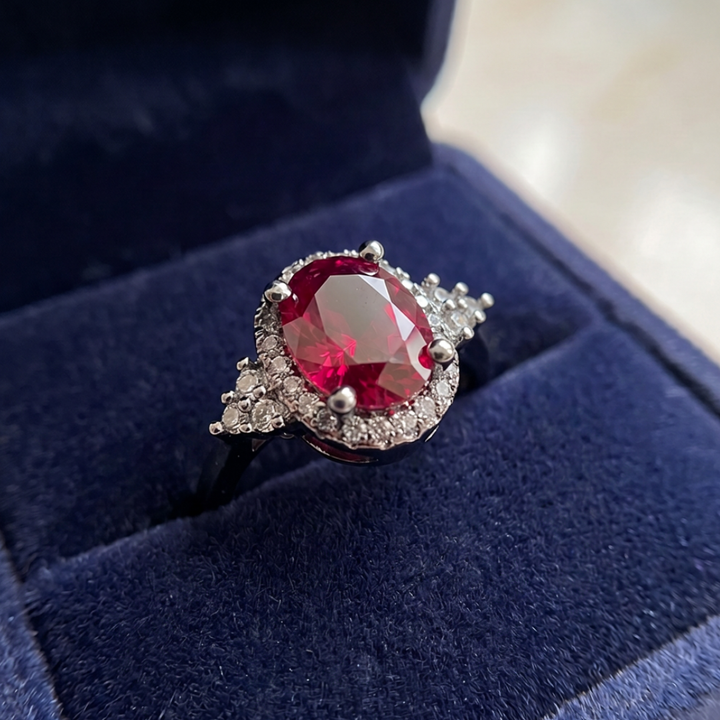 Silver Ruby Halo Ring
