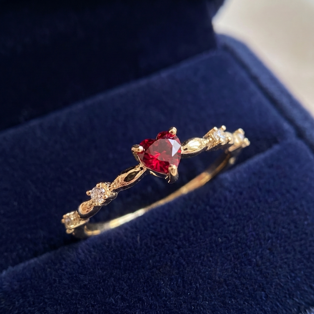 Gold Ruby Heart Ring