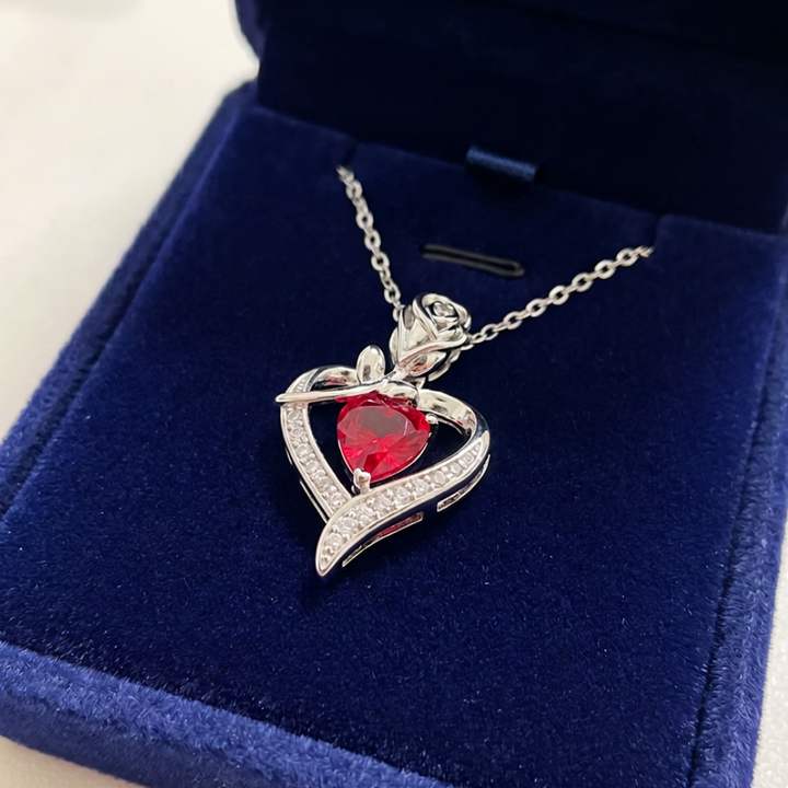 Silver Ruby Heart Pendant Necklace