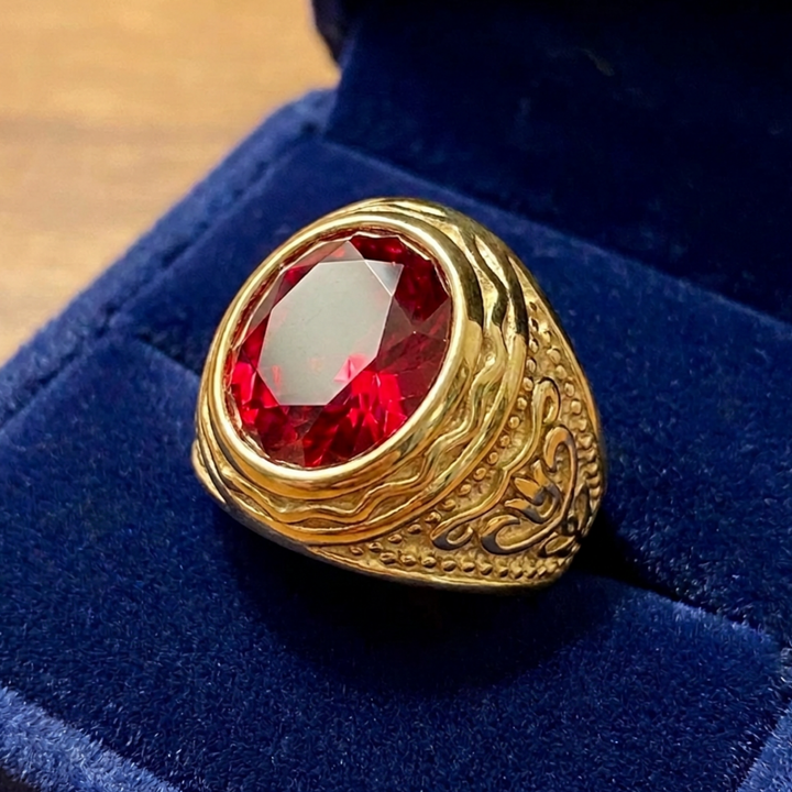 Gold Ruby Engraved Ring