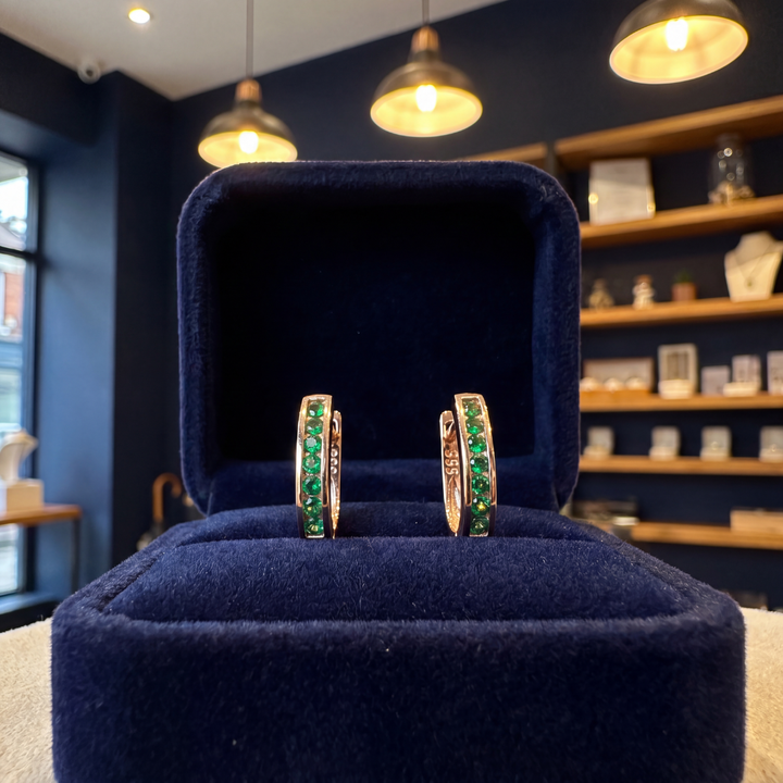 Emerald Tone Gold Hoop Earrings