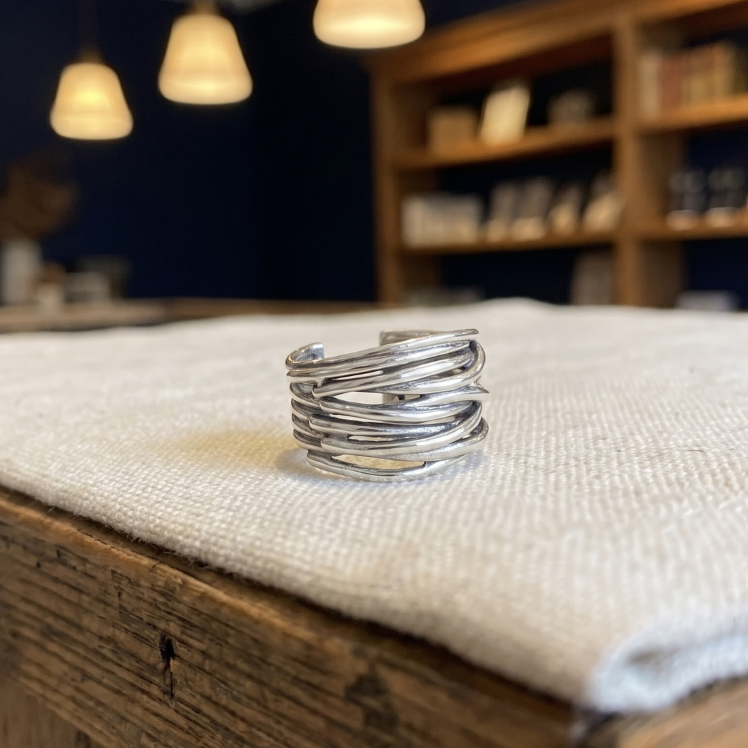 Adjustable Silver Ring with Layers