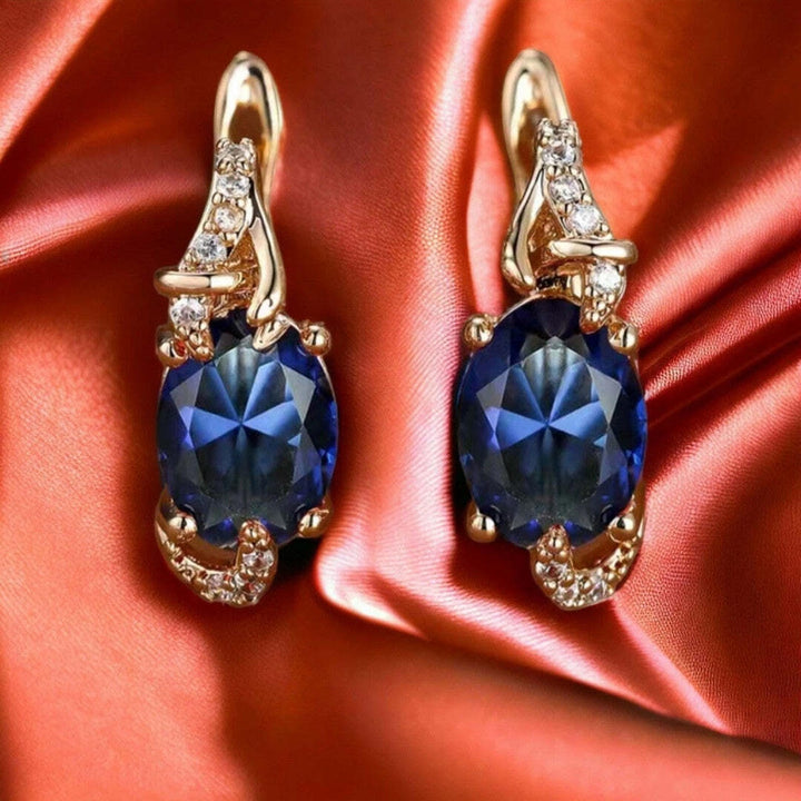 Oval Blue Gold Drop Earrings