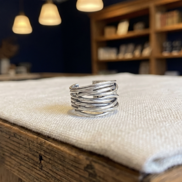 Adjustable Silver Ring with Layers