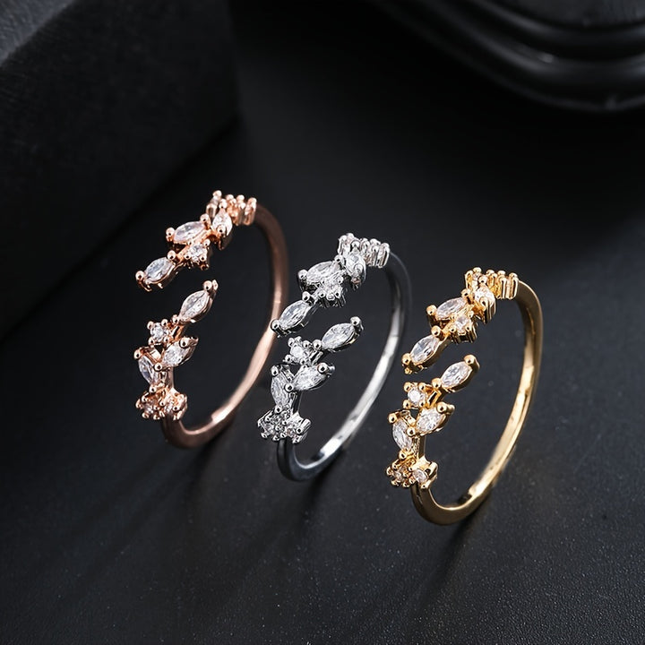 1pc Ring, New Fashion Leaf Micro-Pave Synthetic Zirconia Statement Versatile Women'S Open Ring