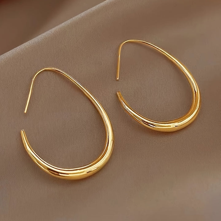 Fashionable Western Geometric Plain Water Drop Ear Hoop New Unique Niche Premium Light Weight Elliptical
