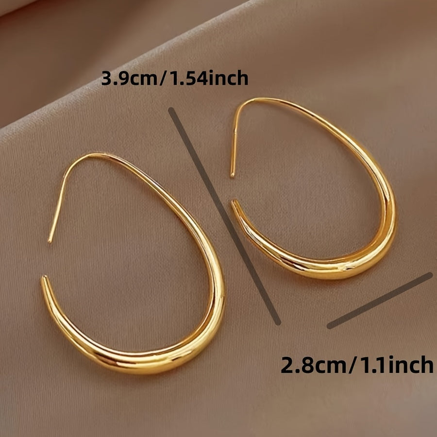 Fashionable Western Geometric Plain Water Drop Ear Hoop New Unique Niche Premium Light Weight Elliptical
