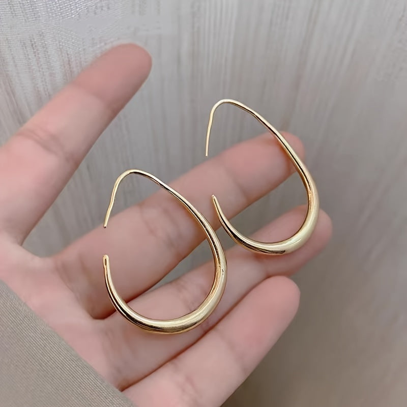 Fashionable Western Geometric Plain Water Drop Ear Hoop New Unique Niche Premium Light Weight Elliptical
