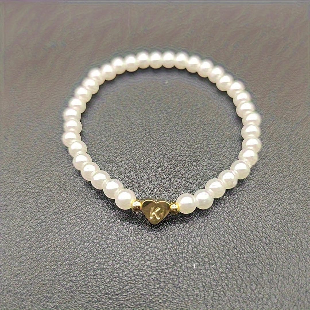 Gold Initial Pearl Beaded Bracelet