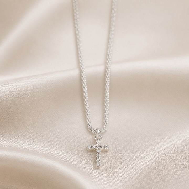 White Gold Necklace with Cross Pendant and Zirconia