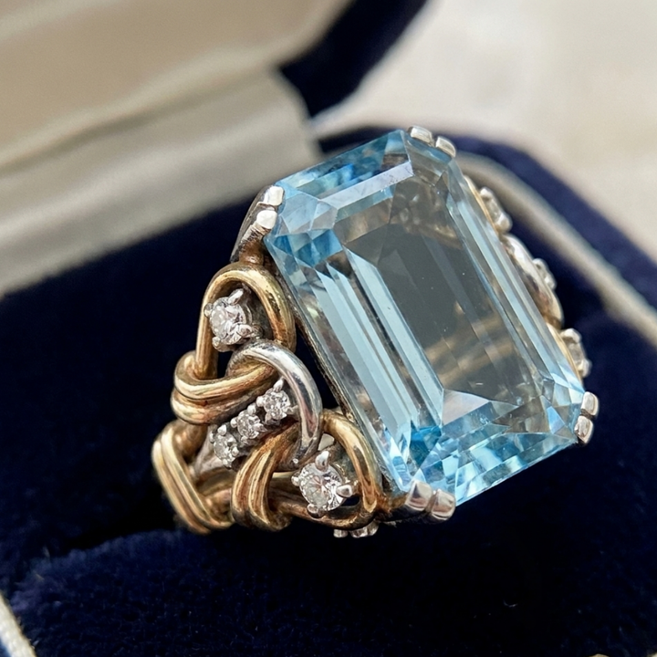 Vintage Blue Zirconia Layered Gold Ring