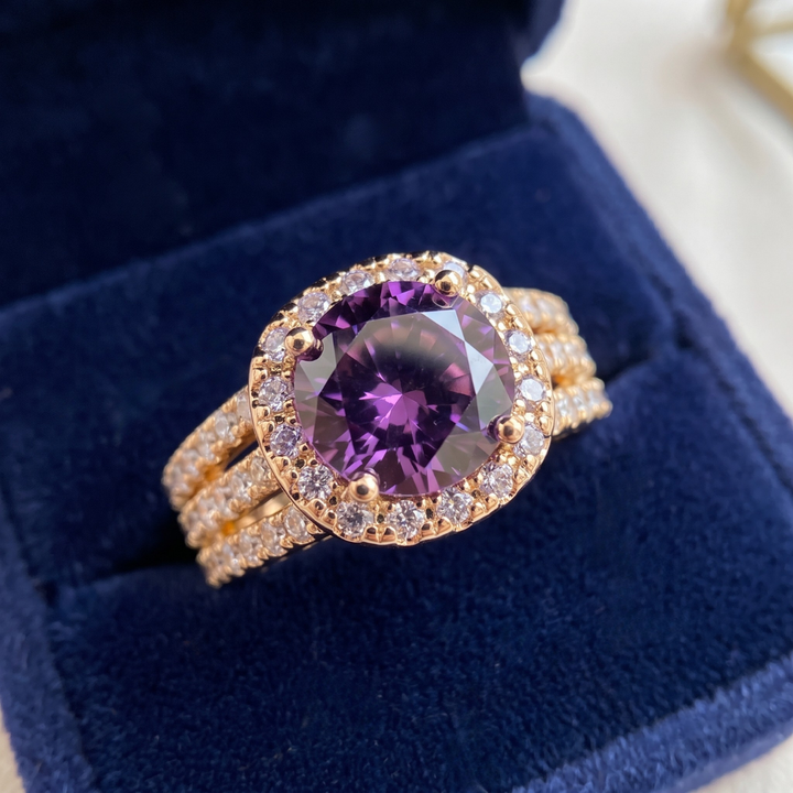 Gold Amethyst Halo Ring