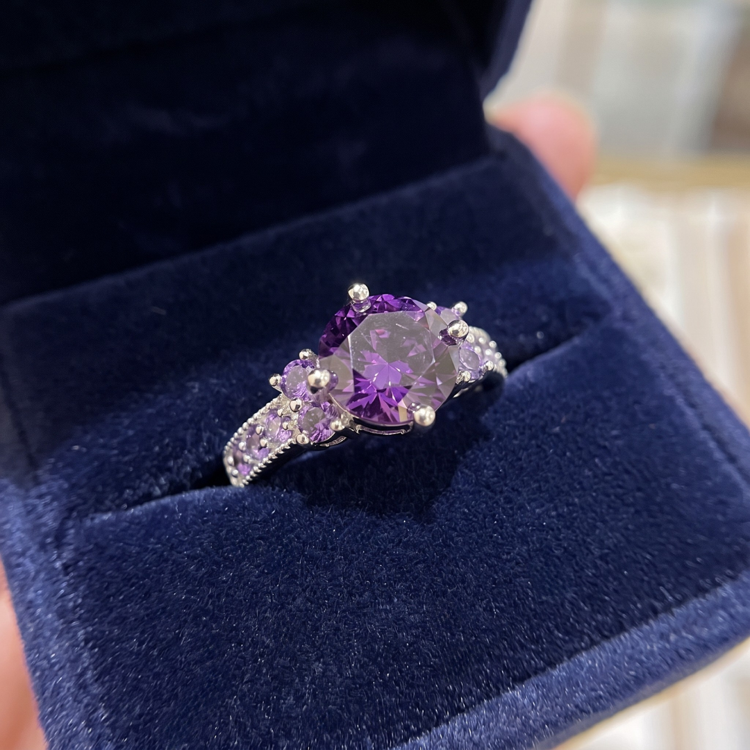 Silver Amethyst Side-Stone Ring