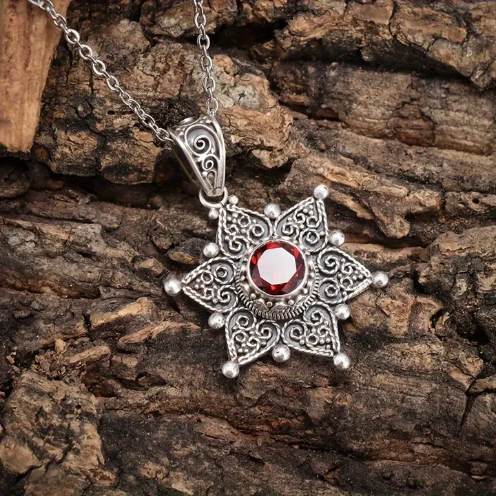 Silver Ruby Star Pendant Necklace
