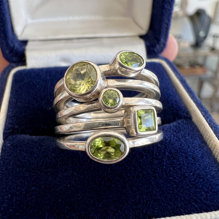 Vintage Green Glass Layered Silver Ring