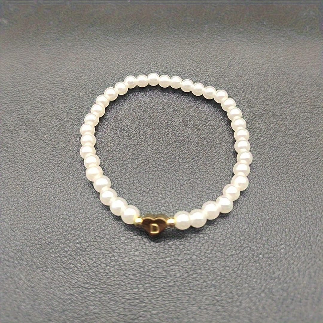 Gold Initial Pearl Beaded Bracelet