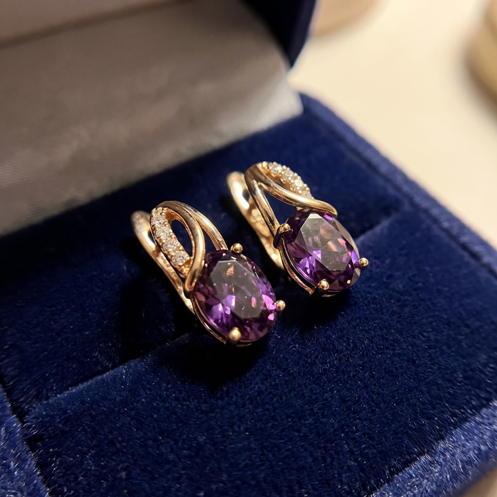 Gold Amethyst Hoop Earrings