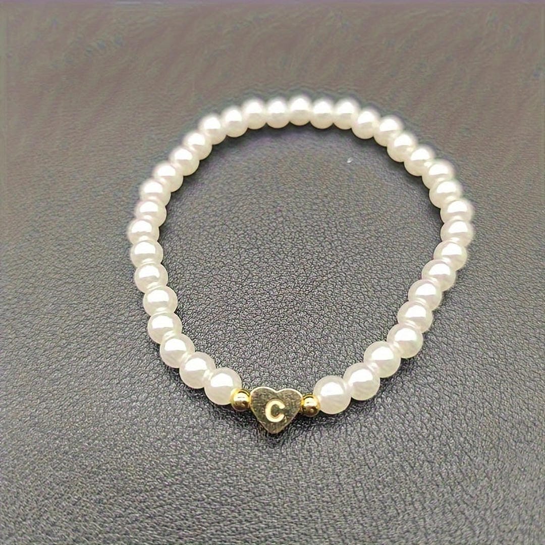 Gold Initial Pearl Beaded Bracelet