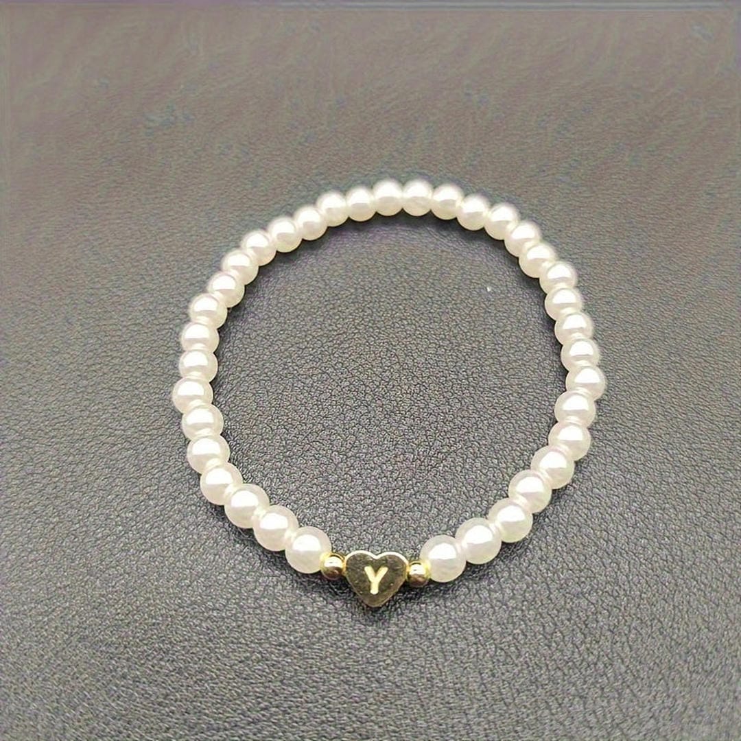 Gold Initial Pearl Beaded Bracelet