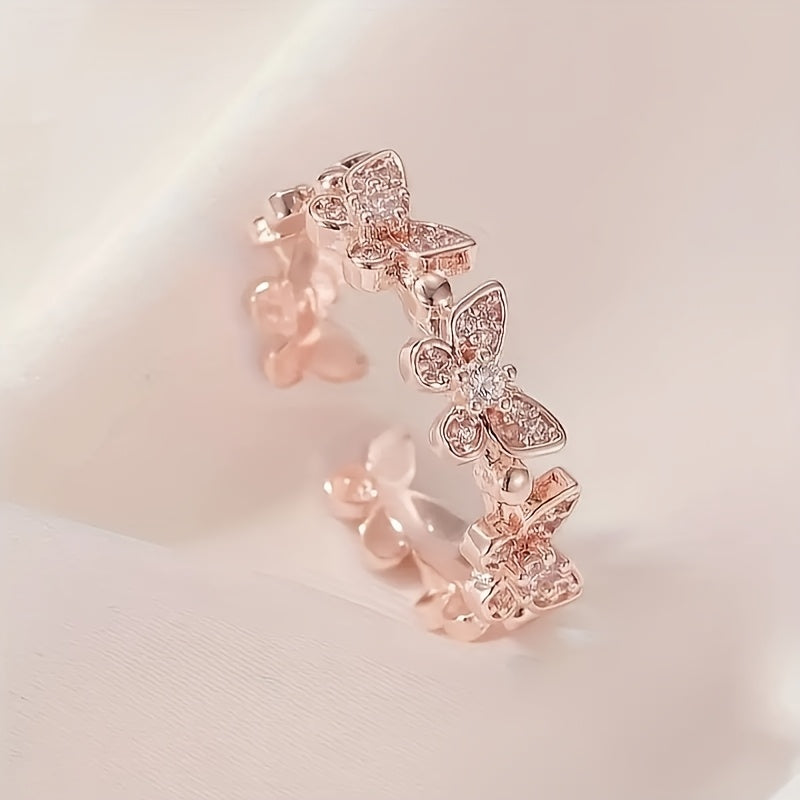 White Gold Butterfly Shaped Ring with Crystals