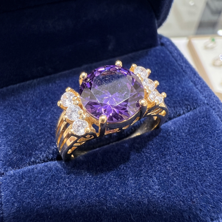 Gold Amethyst Split Shank Ring